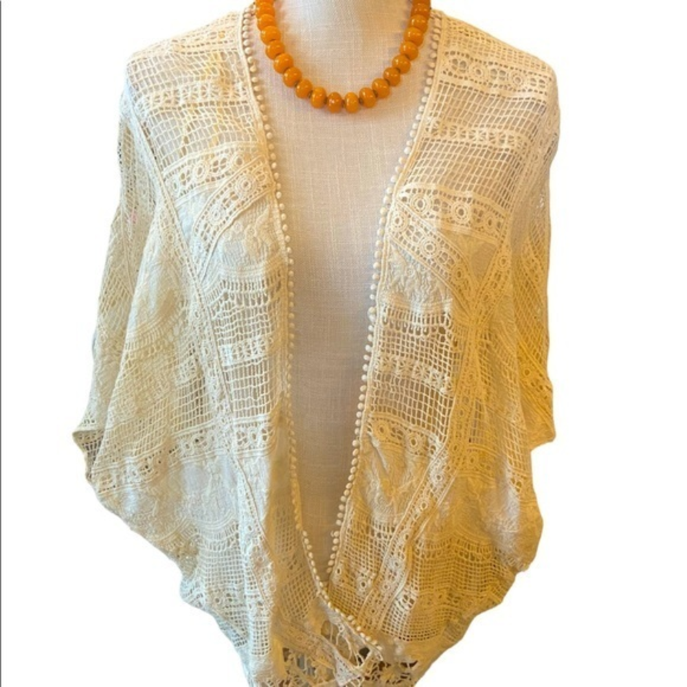 Democracy large crochet cram flowered shawl or layered shirt with sleeves